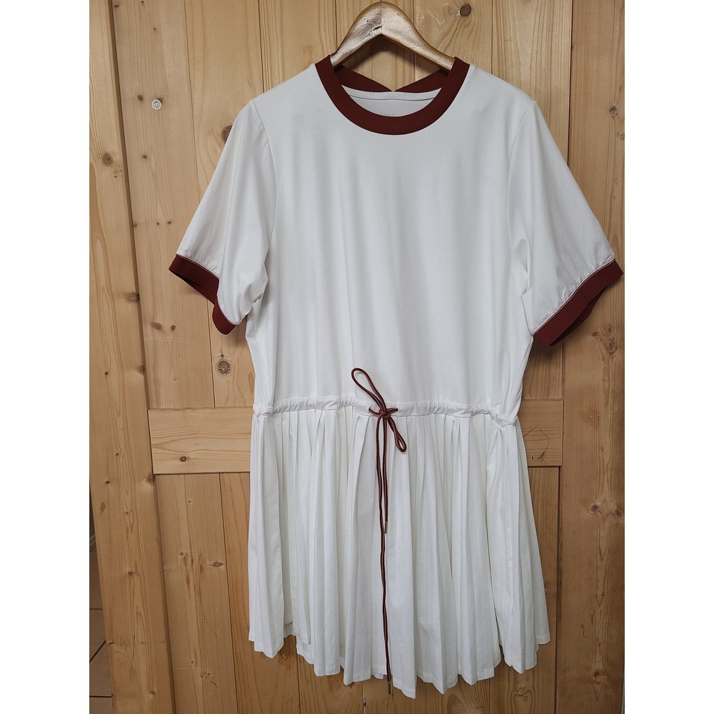 Varley Tennis Dress Women 2X White Burgundy Pleated Ringer Activewear - Picture 3 of 8